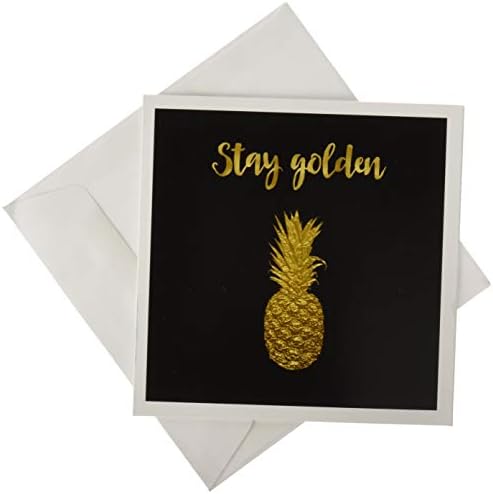 Честитната картичка 3drose Останете златна типографија и ананас, 6 x 6 “