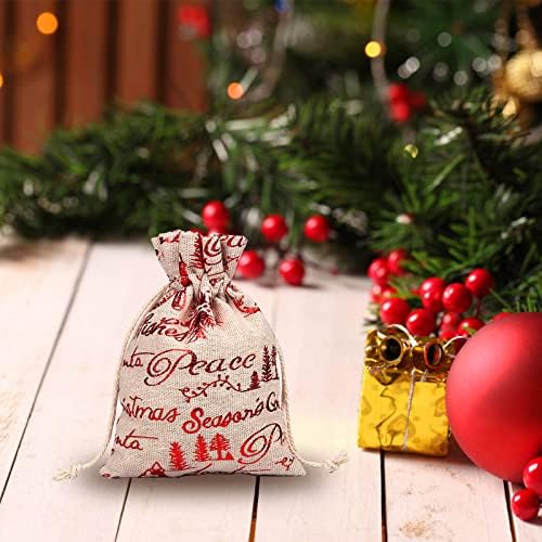 ВЕФСУ Врвка За Влечење Лен Памучна Кеса Лен Џеб За Складирање Снегулка Торба За Подароци Бонбони Божиќни Торби За Складирање Ткаенина Организирање