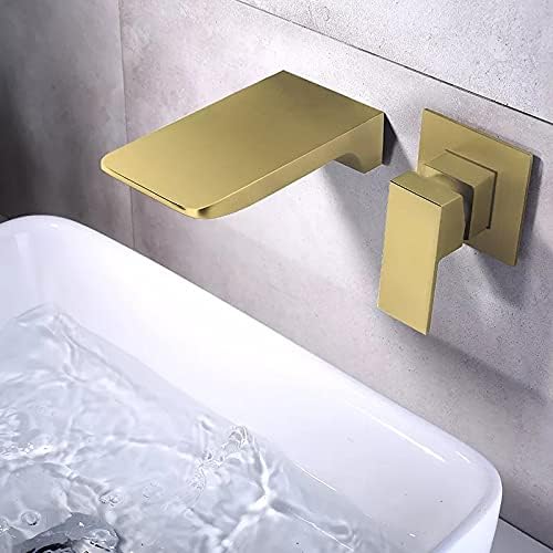 Басен тапа од wallид монтиран четкано злато бања мијалник за мијалник во wallидот црн водопад миксер за басен за басен комплет