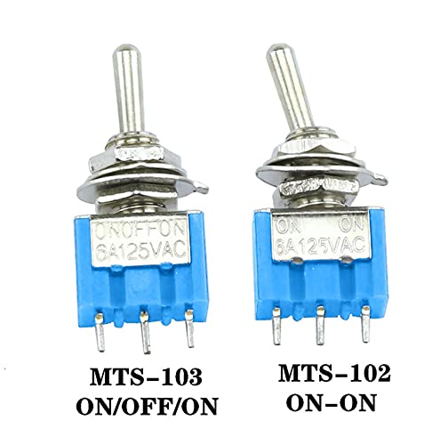 SJSW 10 PCS TOGGLE SWITCH MTS-103 ON/OFF/ON PDT MTS-102 ON/ON 3 PIN 6A 125VAC/3A 250VAC MINI SWITCH SWITC