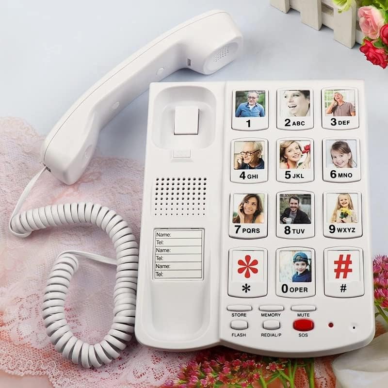 SDFGH Big Chound Coder Phone за сениори, телефонски фиксни телефонски телефон за постари лица, со заменливо копче за меморија, засилувач