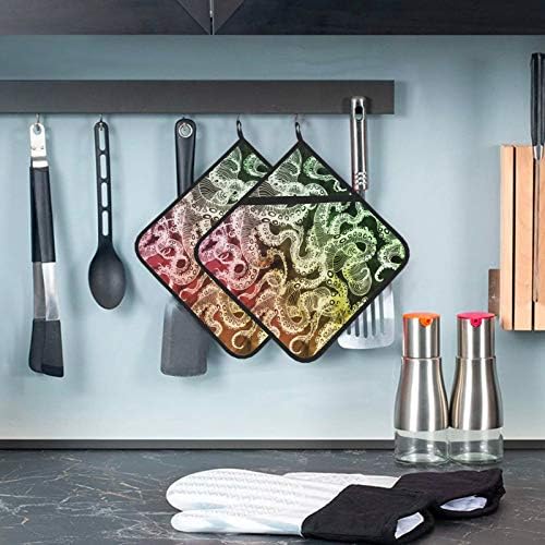 Нацртана современи готски октоподи за кујни за кујни, отпорни на тенџере за тенџере за кујна 2 парчиња држач за тенџере постави 8 ×