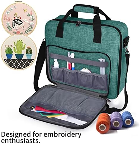 Багер | Торба за складирање на везови, мултифункционална торба за проекти за вез, торба за складирање на комплет за везови со голем капацитет, со лента за рамо. Зелен