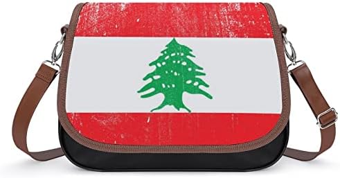 Гроздобер либанско знаме со кожа со средно рамо за чанти за модни обични торби со вкрстени крстови со каиш