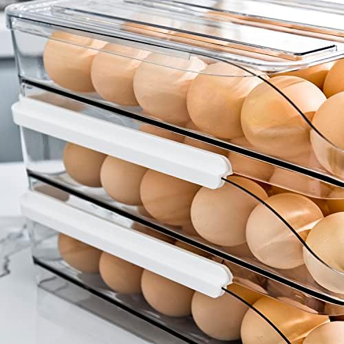SOOYE 4 слој држач за јајца за складирање на јајца за фрижидер, рампа од типот автоматска јајце организатор за фрижидер, голема корпа за контејнери