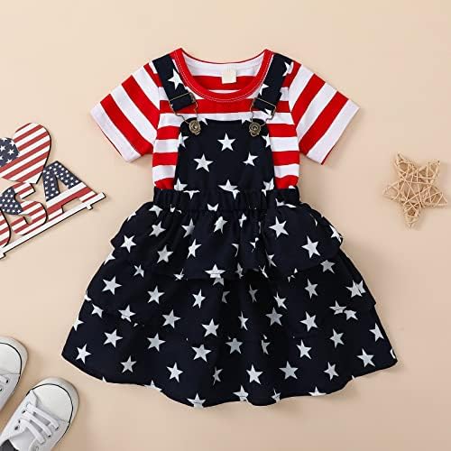 Noubeau Toddler бебе девојче 4-ти јули облека лента за маица маица Starвезда лента слоевито торта здолниште патриотски облеки