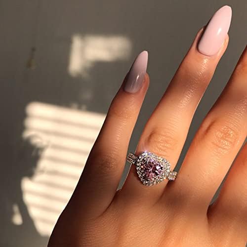 2023 Нов целосен розов Зир-Кон срцев позлатен дијамантски прстен прстен прстен на прстени сет за накит