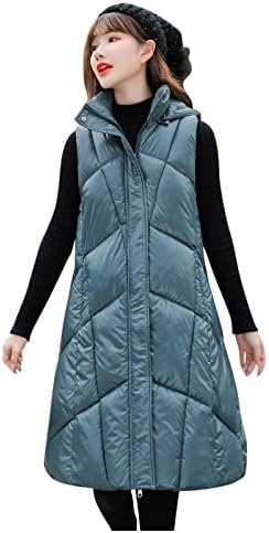 Женски долги пафери елек црна женска топла зимска палто задебелен памучен јакна ватиран со аспиратор долги палта елек јакна со качулка