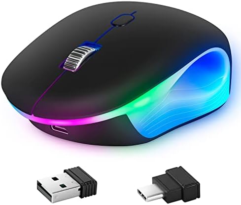 DANCESOUL Безжичен Глушец, Со Тивок Клик RGBLED Виножито Светло, Лаптоп Полнење Прозрачна Глувчето, СО USB Приемник И Тип-Ц Приемник
