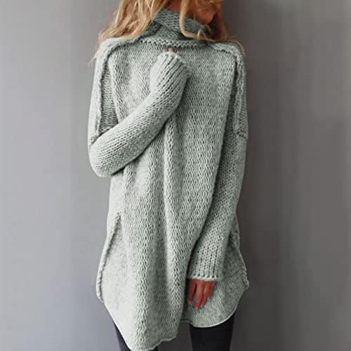 Oversенски преголем џемпер на женска лабава долга ракав цврста боја купка вратот топол плетен џемпер в Valentубените