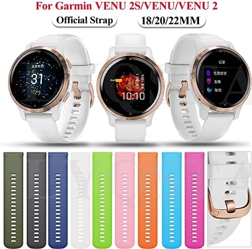 Dzhtus 18 20 mm Smart Watch Smart Watch Официјални ленти за Garmin Venu 2 Силиконски појас за рачен зглоб за Garmin Venu 2s Sq нараквица за нараквица
