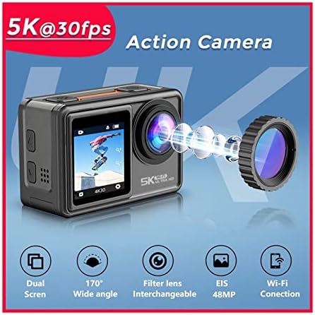 Ybos S81 5K 30 FPS Акционата камера Отстранлив филтер за филтрирање 4K 60 FPS двоен екран EIS видео снимање WiFi Sports Cam
