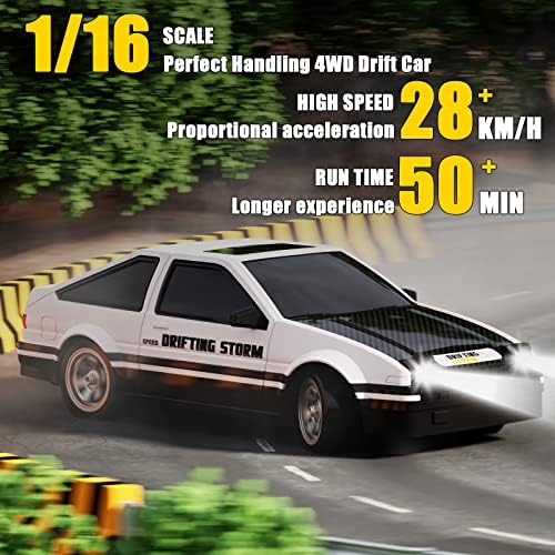 Desdoni RC Drift Car 1:16 Scale 4WD RC автомобил со LED светла 2.4Ghz 28km/h тврда обвивка RTR со голема брзина на трки со трки