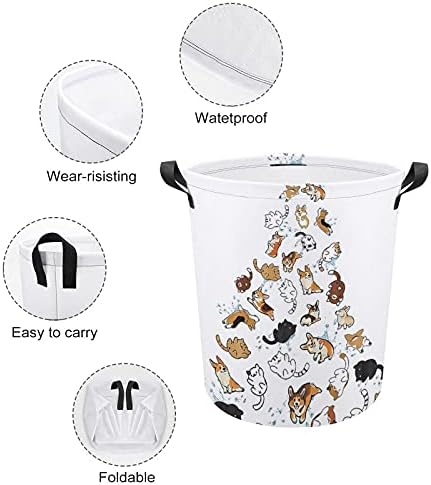 FODUODUO за перење корпа за перење, цртан филм Корги, алишта за перење со рачки што се преклопуваат валкана облека за складирање