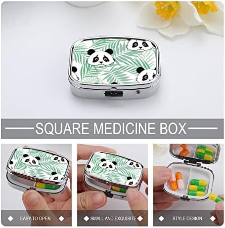 Пилула кутија Панда и зелена бамбус лисја од таблета во форма на квадратни обликувања на таблети, преносен таблета за витамин контејнер, држач за апчиња со 3 оддели