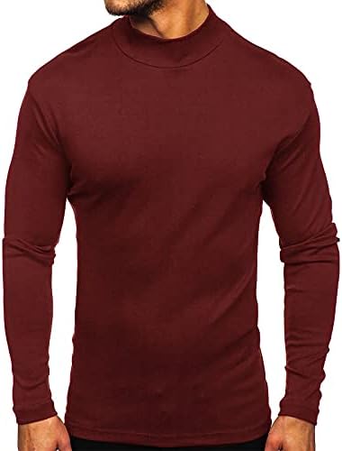 Менс основен слој топли кошули со средна тежина со долга ракав термички кошула врвови цврсти бои основни маички удобни меки маички