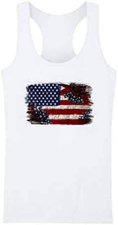 Кошули на 4 јули за жени летни ракави без ракави врвови на Ден на независност Патриотска маица Американски резервоар за знамиња на САД во САД.