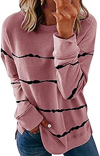 Женски каузална лабава екипаж џемпер плус големина 2023 пролетен моден долг ракав шарени пулвер врвови трендовски кошула