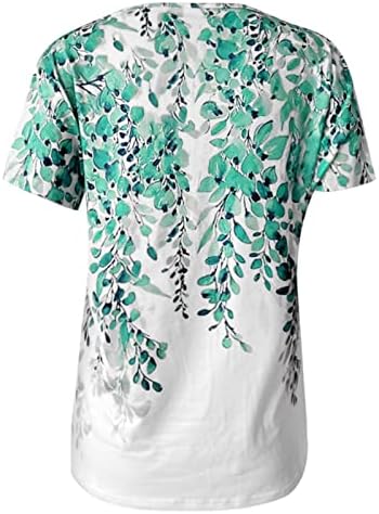 Облека чипка трим v врат блуза врвови за жени со цветни печати популарна кошула со краток ракав Туника блузи