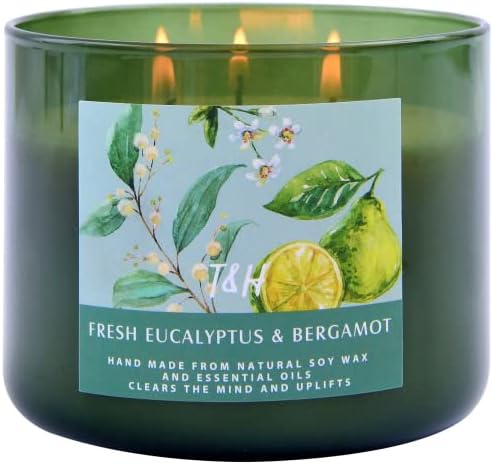 Голема миризлива свеќа | Свеќа за олеснување на стресот на еукалиптус Бергамот ароматерапија со бор, роза и кедар | 15,8 ул пролетни