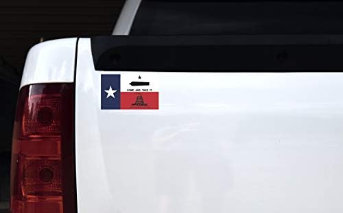Знамето на лекувањето во Тексас со црно печатење дојдете и земете го и Gadsden дизајнира винил налепница, 5 инчи од 3 инчи