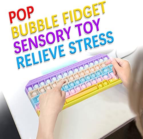 Притиснете го играчкиот поп меур Сензорни играчки, притиснете го Pop Fidget Toys Ina Rainbow Keyboard, форма на тастатура, Pop