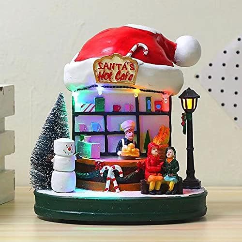 Довова Божиќна сцена куќа Дкорација со LED лесна музика Кафе куќа снежна смола Божиќна украс