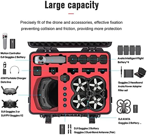 Случај на Supfoto Avata водоотпорен тврд случај компатибилен со DJI Avata Drone, DJI Очила 2/ FPV Очила V2 и Додатоци за дронови （Само случај）