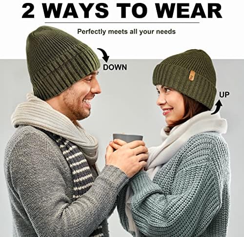 Mig4u мажи зимска грав капа со термичка обвивка, топла волна плетена череп капа за порибување манжетни за ладно време
