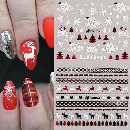 24 листови Божиќни налепници за уметност за нокти, 3Д само лепила зимски декорации за снег, снегулка Снегулка, Елк Дедо Мраз,