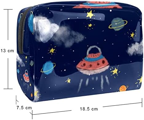 Тбуобт Торба За Шминка Патување Козметичка Торба Торбичка Чанта Чанта Со Патент, цртан филм вселенски брод ѕвезда облак планета