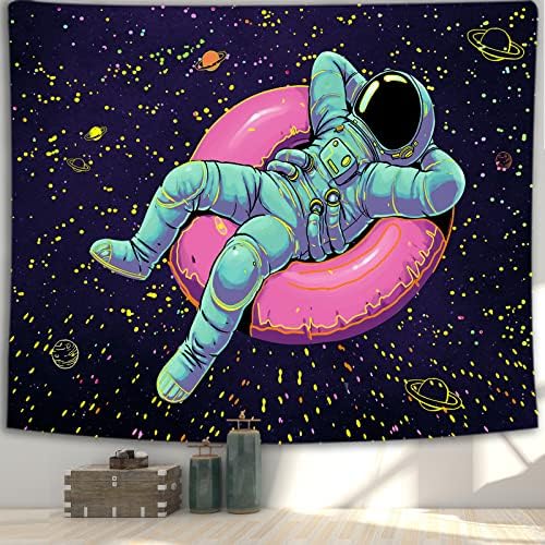 Црно Осветлување Простор Астронаут Таписерија За Мажи Момци Спална Соба Трипи Галакси Планета Кул Постери Фантазија Декор Смешни