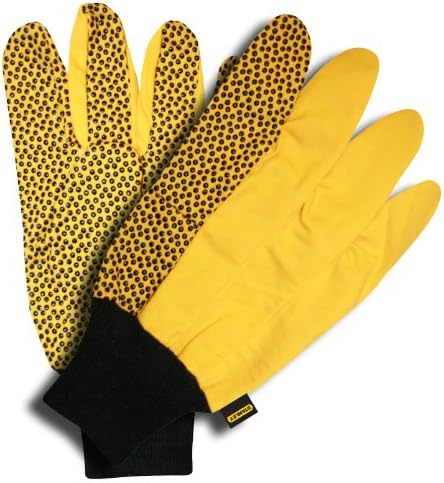 Стенли S26211 платно ракавица со црни ПВЦ точки и плетен зглоб, жолт