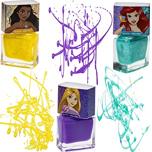 Townley Girl Disney Princess Nontoxic Peel-Off Nail Polish Постави со сјајни и непроaирни бои со скапоцени камења за девојчиња за девојчиња