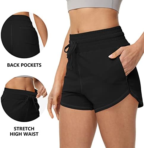 Уркеуф женски пот, памучни шорцеви со џебови со високи половини, летни атлетски шорцеви за трчање удобни шорцеви за патеки