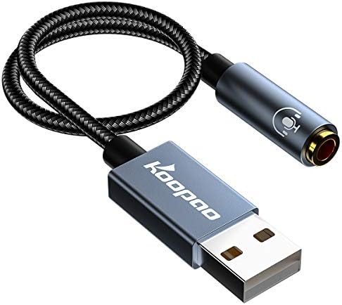USB до 3,5 mm Приклучок Аудио Адаптер, Koopao 2in1 Надворешна USB Звучна Картичка, 3,5 mm Aux ДО USB До Аудио Приклучок Звучен