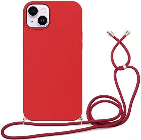 Телефонски случај Компатибилен со iPhone 13 Case - Ecofriendly, изработен од растенија со лента за прилагодување на лентата за прилагодување на лентата, Еко пријателски црвен
