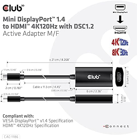 Клуб 3Д Мини Дисплејпорт 1.4 ДО HDMI 4K 120Hz И 8k Активен Адаптер M/F CAC-1186
