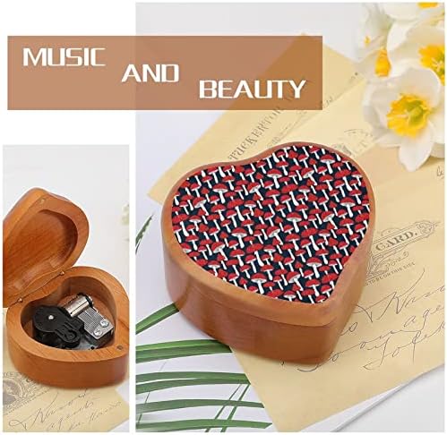 Црвени печурки часовници Музичка кутија гроздобер дрвена форма во облик на музички кутии играчки подароци украси