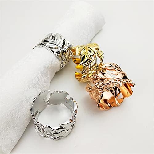 XJJZS 10 парчиња салфетка тока листови прстенен салфетка злато, сребро, розово злато салфетка копче хотелски салфетка прстен