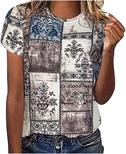 Краток ракав блуза мета за тинејџерски девојки летна есен облека трендовски екипаж врат памук цветна графичка салон маичка 7s