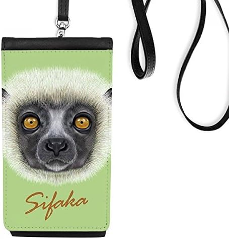 Бел меки сифака мајмун телефонски телефонски паричник чанта што виси мобилна торбичка црн џеб