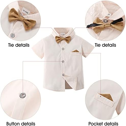 Избавете костуми за облека за момчиња, кошула за облекување на дете со Bowtie + Suspender Pants Облека поставува џентлмен свадба