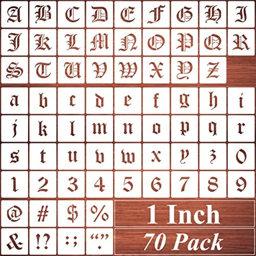 1 инчен азбучен буква матрици за сликање - 70 пакувања стари англиски букви и шаблони за матрици со знаци за сликање на дрво, матрици