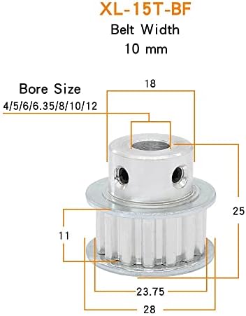 Axwerb Professional 2PCS Timing Wearlys XL-15T, Bore Size 4/5/6/6/6/6.35/8/10/10/12мм легура тркало од макара БФ форма за ширина 10 mm xl ремен за тајминг