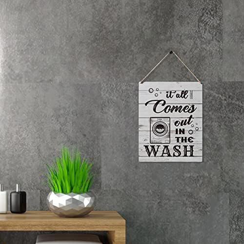 Подарок за знаци за перење алишта, сето тоа излегува во миењето дрвена висечка знак Плакета рустикална wallидна уметност декор за декорација