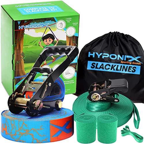 Hyponix Slackline KIT 70 'W/линија за обука - Slack Lines за задниот двор за возрасни - Slackline за деца - комплет за почетници