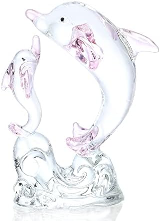 H&D Hyaline & Dora Double Pink Cute Cult Crystal Dolphin Figurines, Glass Sea Animal Animal Ornament, Crystal Art Sculpture Колекционерски
