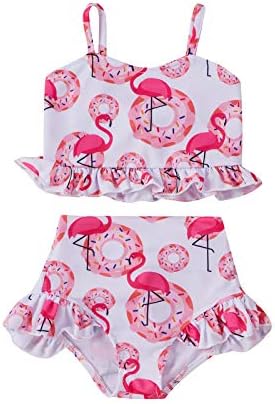 Симпатична бебе девојка со две парчиња конус за капење Фламинго печати костум за капење летни ленти за бикини