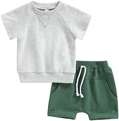 DNOMAID YZARC TOMDLER BABY BABY BAYSTEST LUMETED облеката постави цврста боја кратка ракав маица со врвни шорцеви за влечење, обични